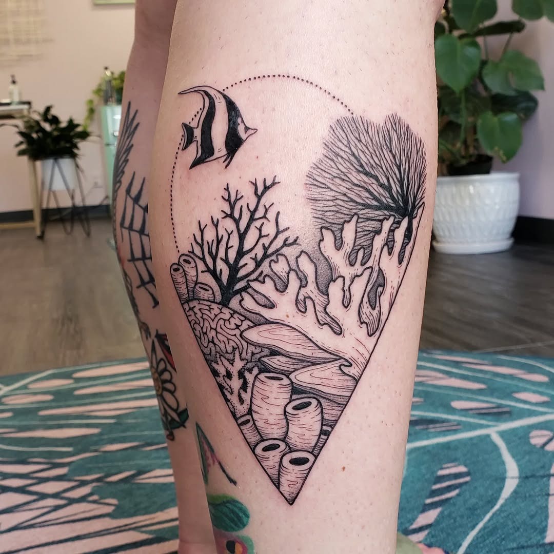 Intricate black and grey coral reef tattoo Tattoo Design