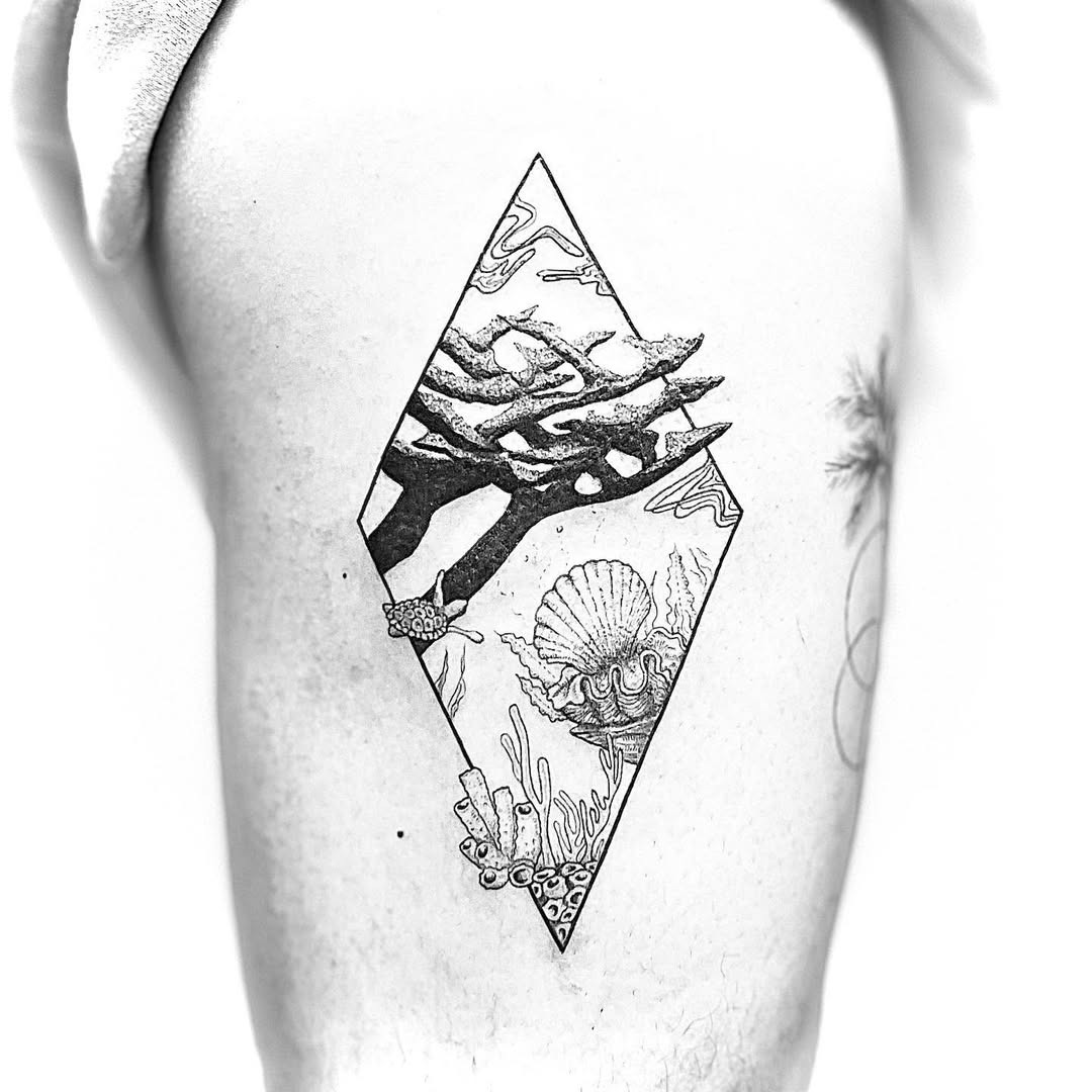 Intricate black and white coral reef tattoo design Tattoo Design