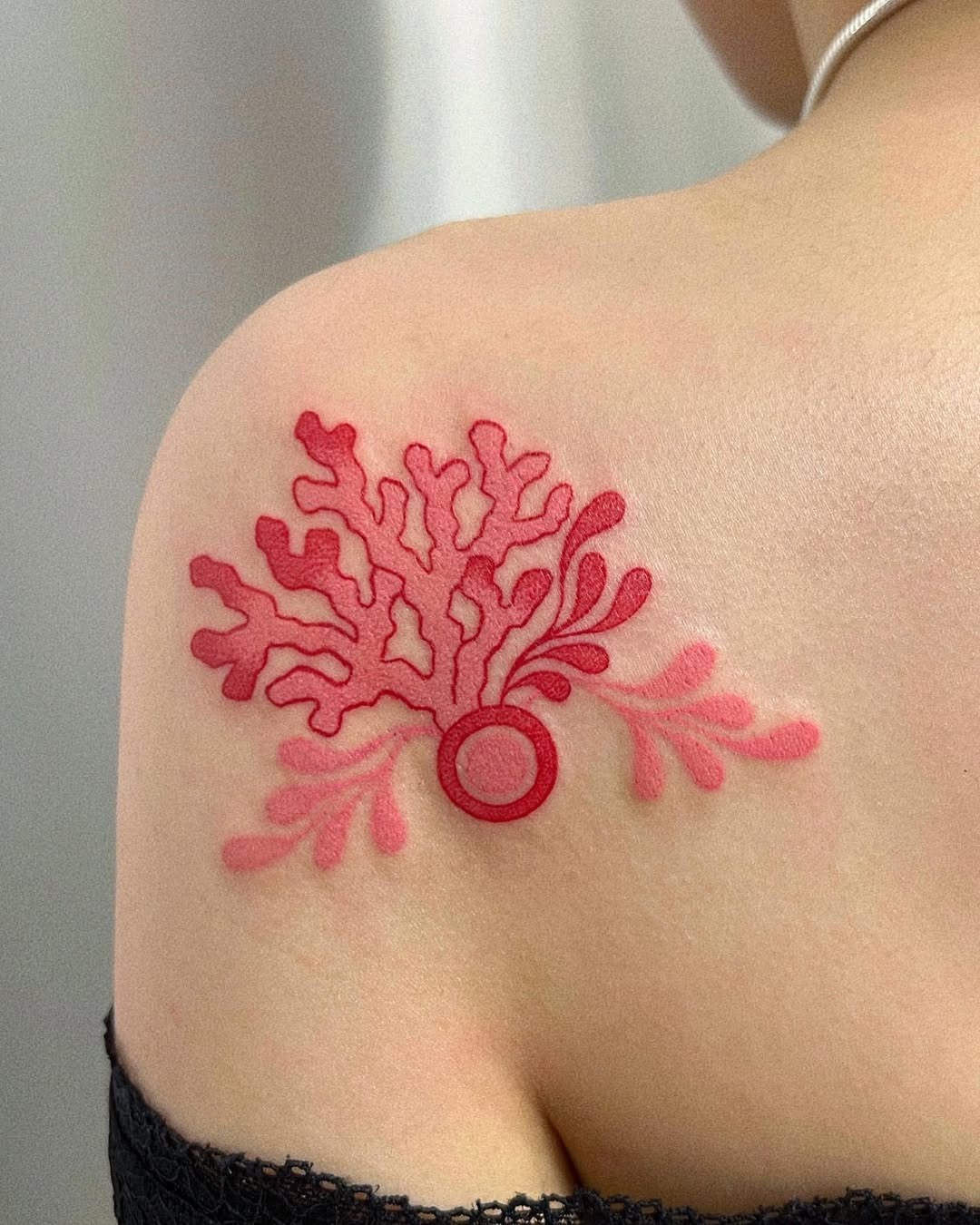 Vibrant Red Coral Tattoo on Shoulder Tattoo Design
