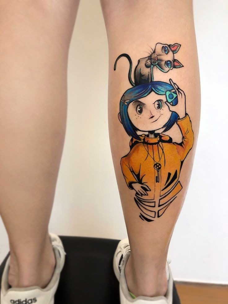 Framed Coraline Button-Eye Portrait Tattoo Design