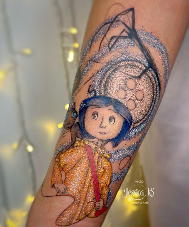 Matching Coraline and Cat Linework Tattoos Tattoo Design