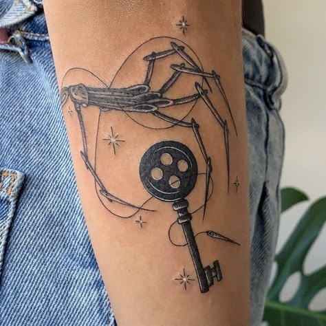 Painterly Coraline and Cat Arm Piece Tattoo Design