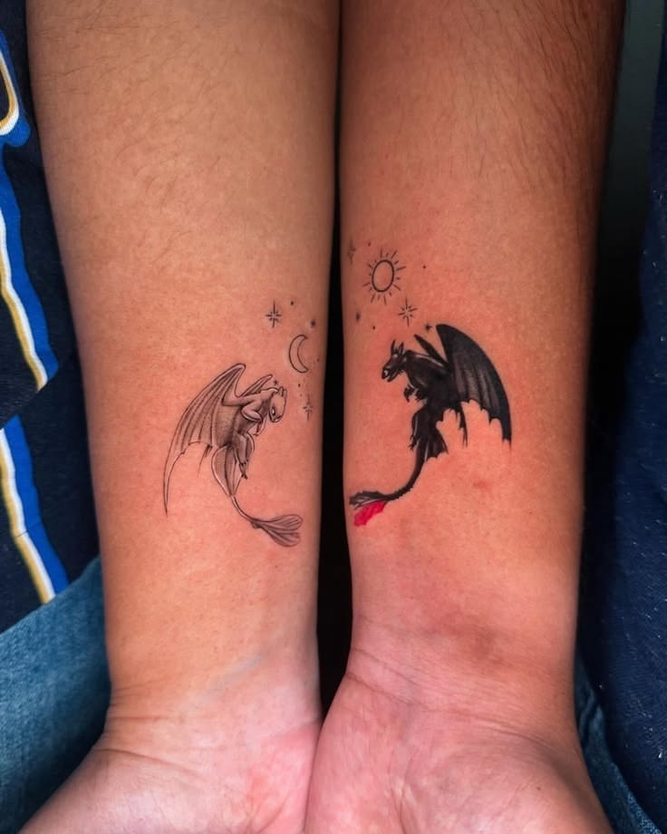 Light and Dark Dragon Tattoos Tattoo Design