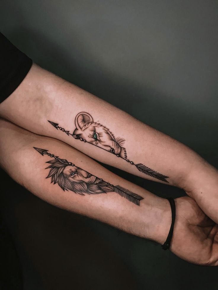 Lion and Lioness Arrow Tattoos Tattoo Design