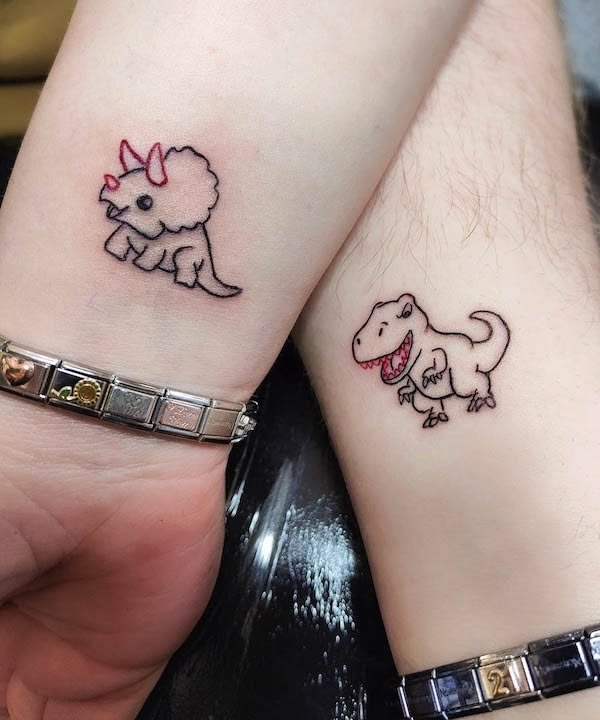Playful Dinosaur Couple Tattoos Tattoo Design