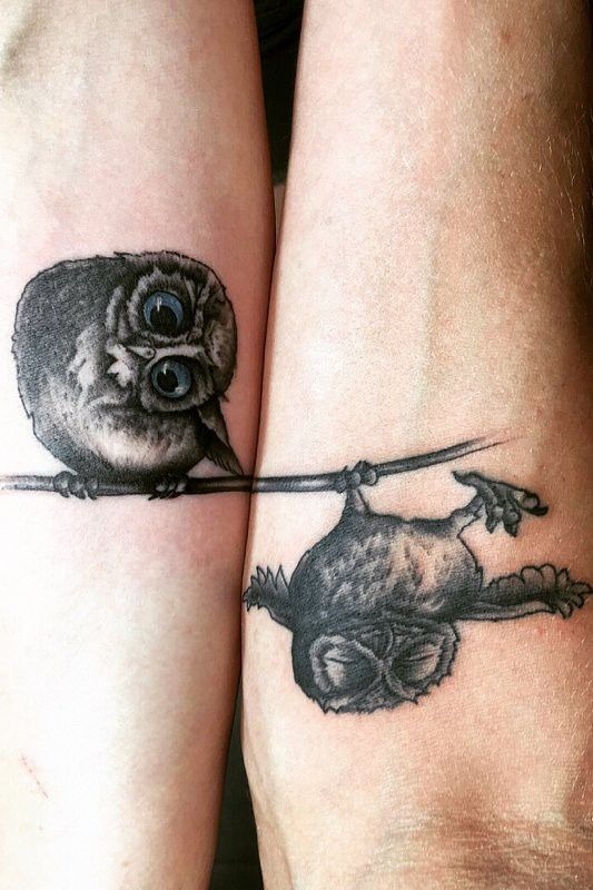 Two-Part Owl Branch Tattoo Tattoo Design