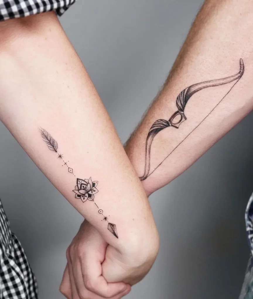 For couples who share a love that feels like destiny, these matching bow and arrow tattoos are a unique and creative expression of their bond.