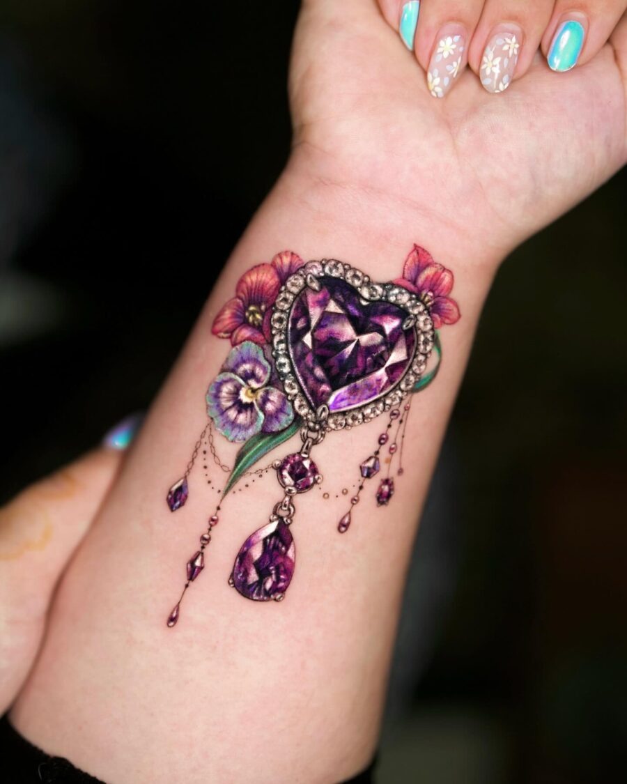 Beautiful heart tattoo with floral accents Tattoo Design