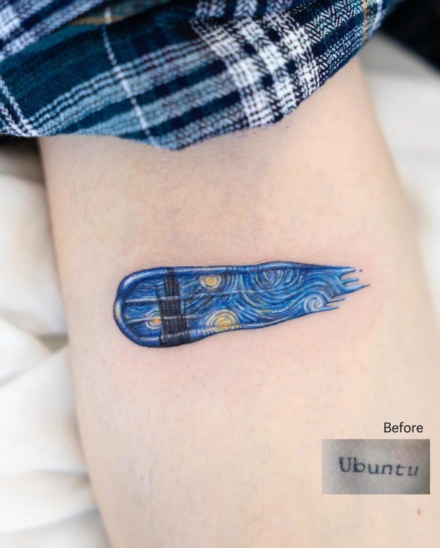 Colorful tattoo reinventing a previous design Tattoo Design