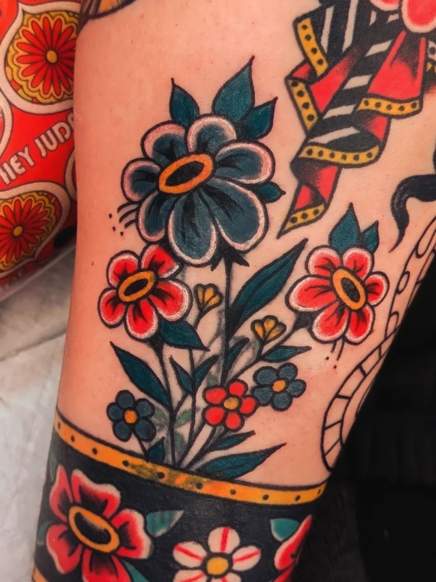Vibrant Floral Cover-Up Tattoo Design Tattoo Design