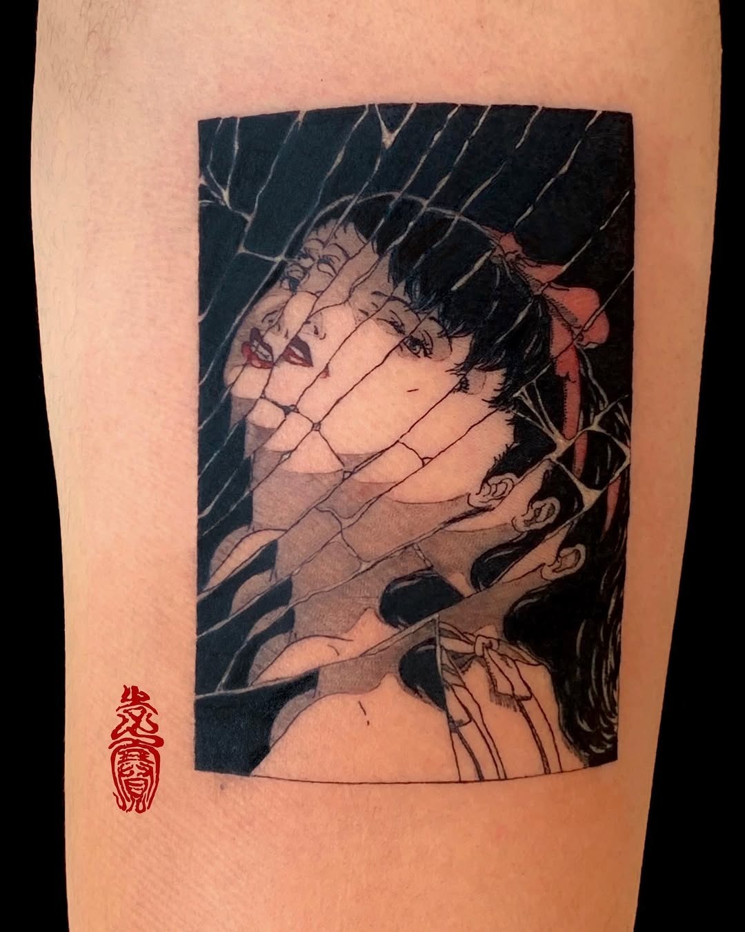 Intricate cracked mirror tattoo with a striking design Tattoo Design