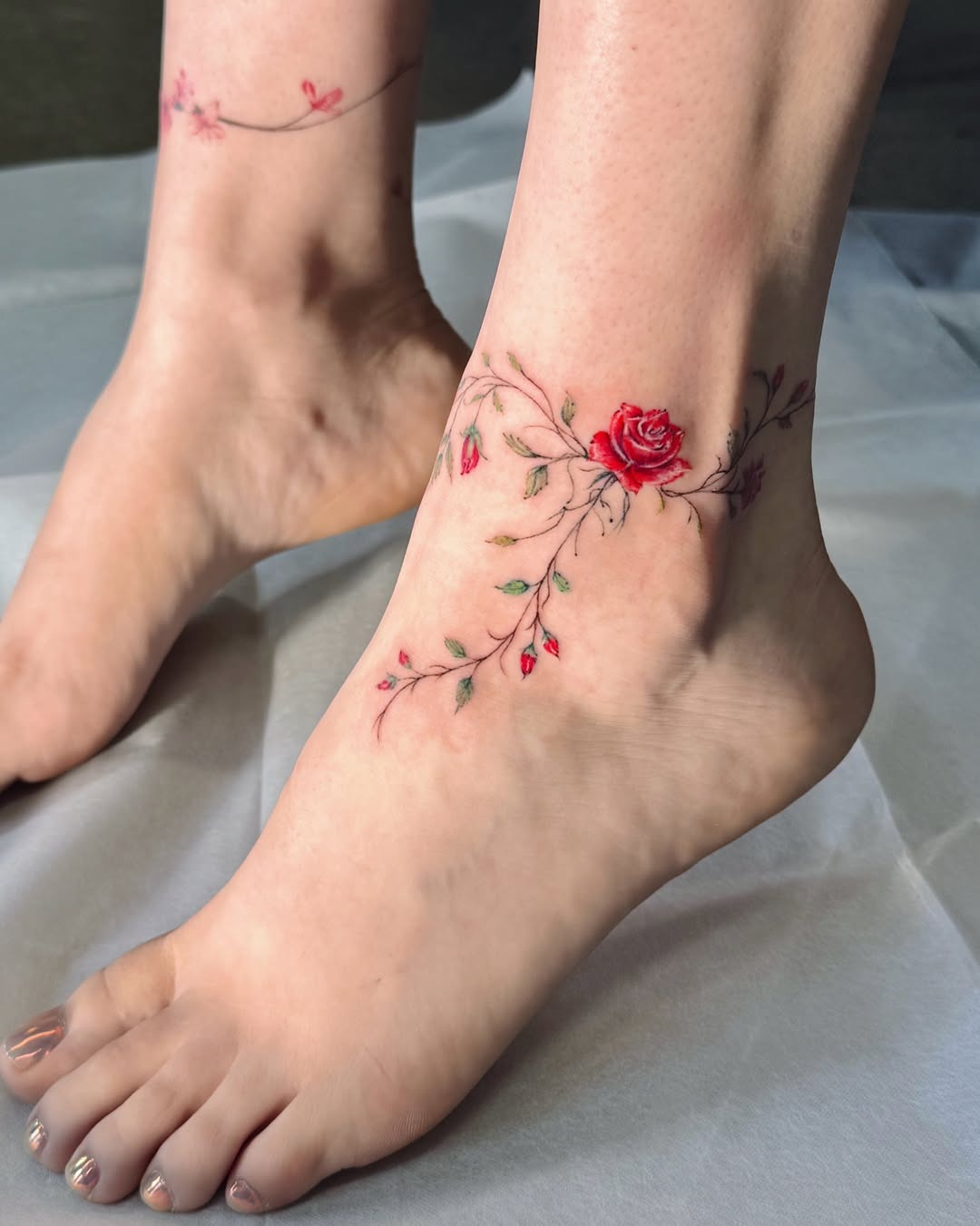 Blooming Rose Vine Ankle Tattoo Tattoo Design