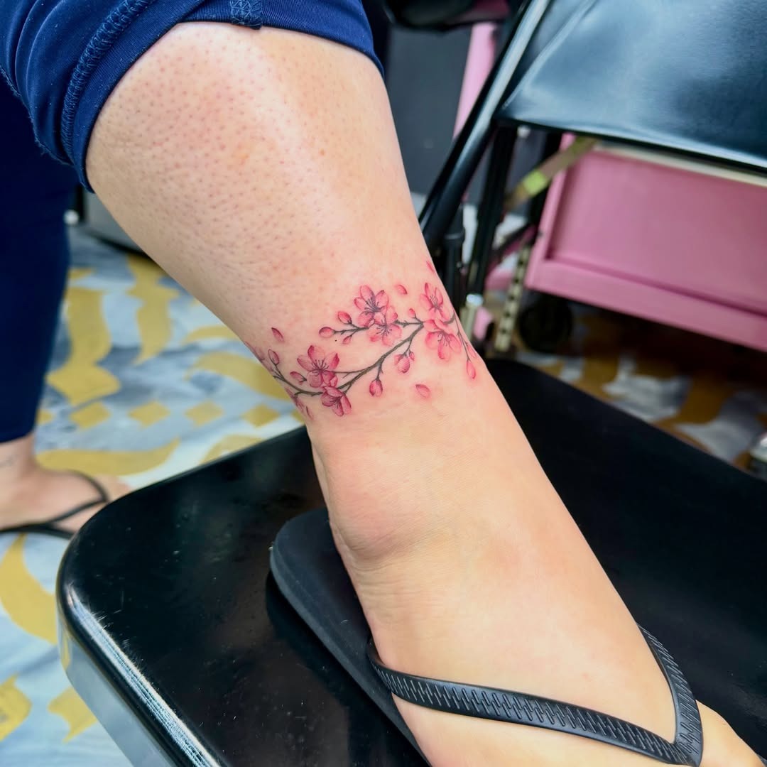 Cherry Blossom Branch Anklet Tattoo Tattoo Design
