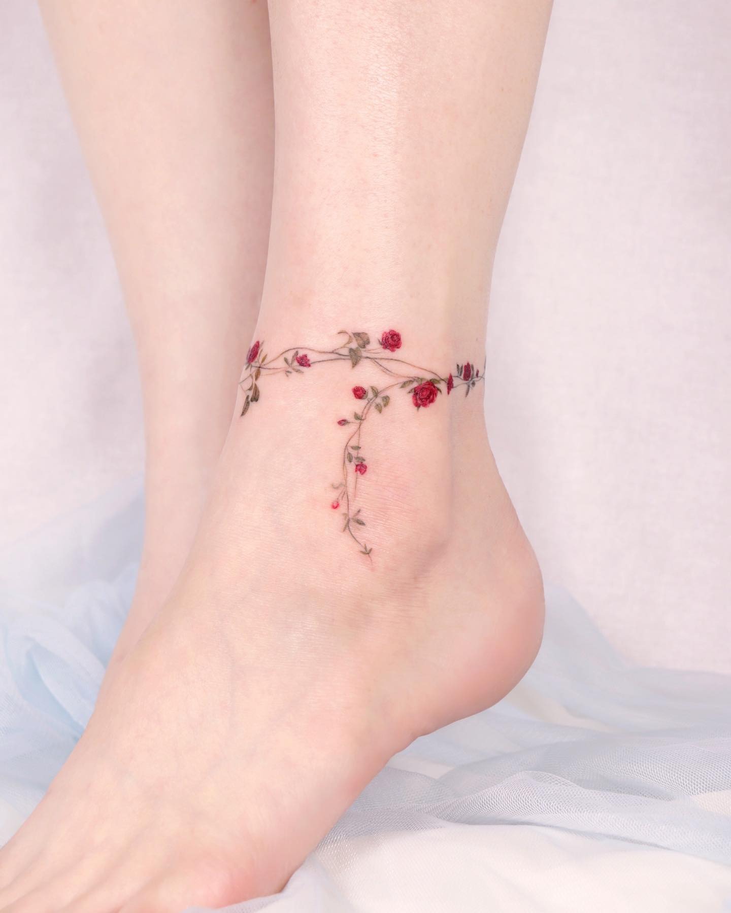 Delicate Rose Vine Anklet Tattoo Tattoo Design