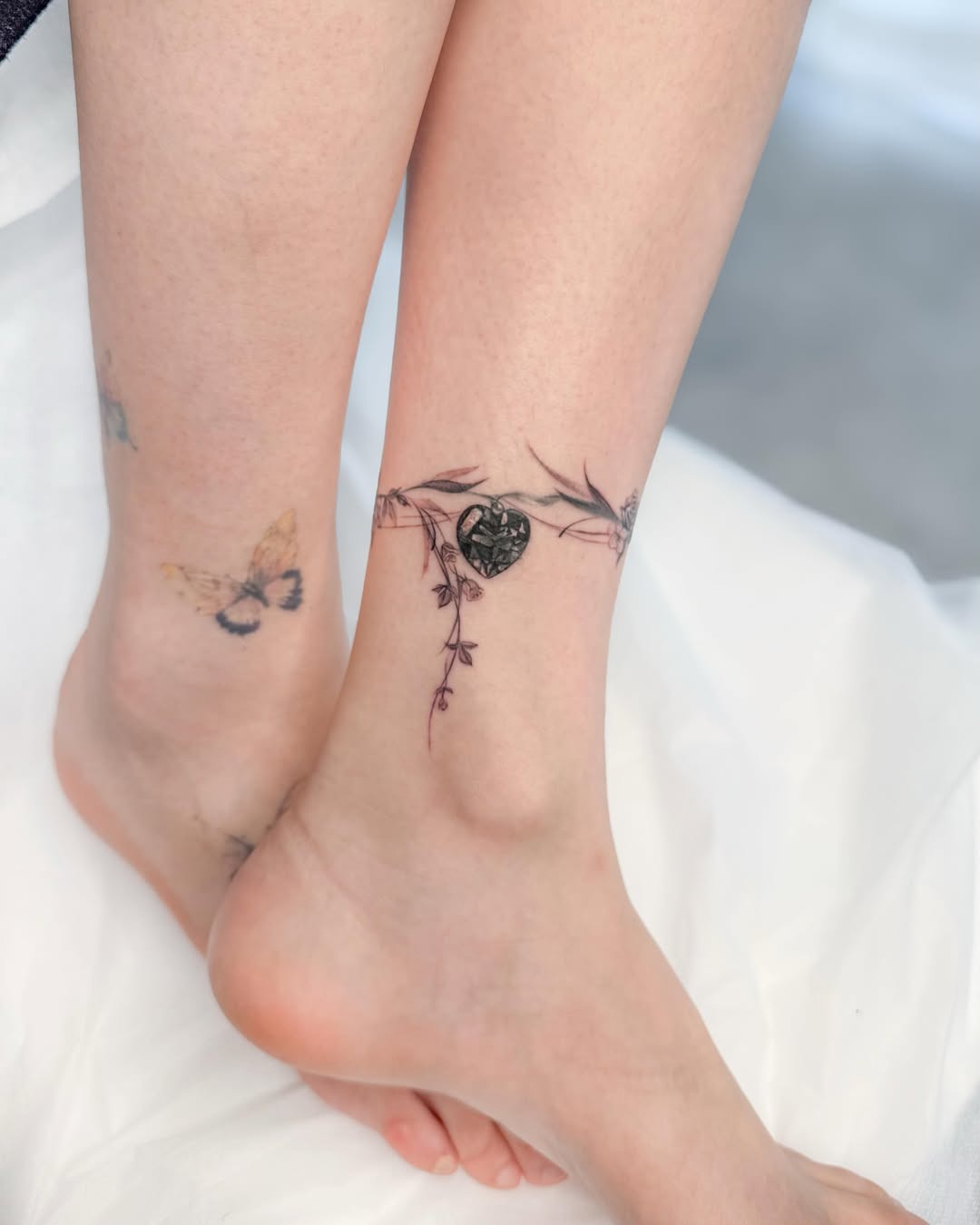 Heart Charm Vine Anklet Tattoo Tattoo Design