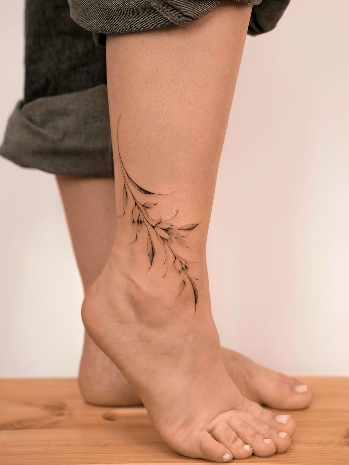 Minimalist Botanical Branch Ankle Tattoo Tattoo Design