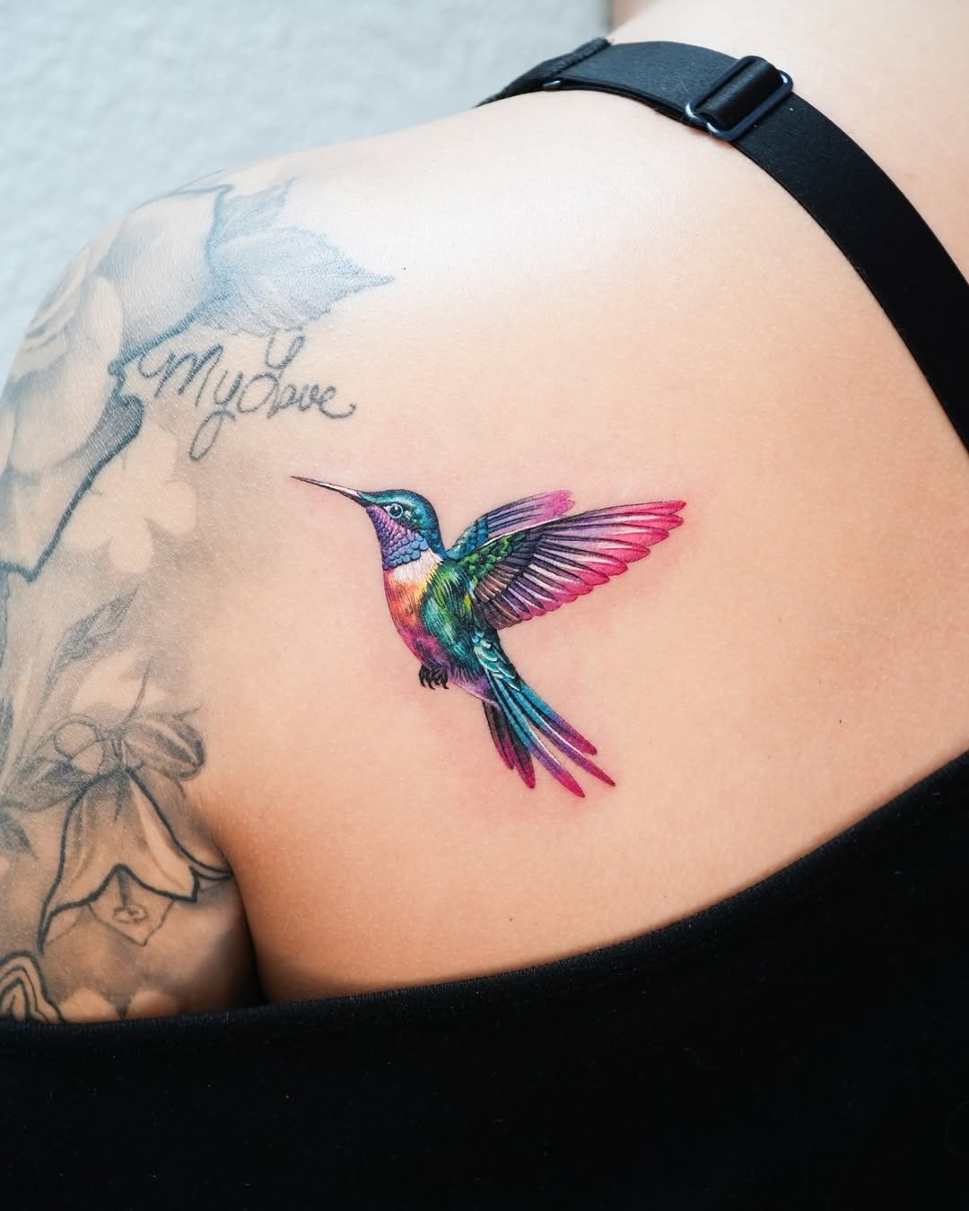 Colorful hummingbird tattoo on shoulder Tattoo Design
