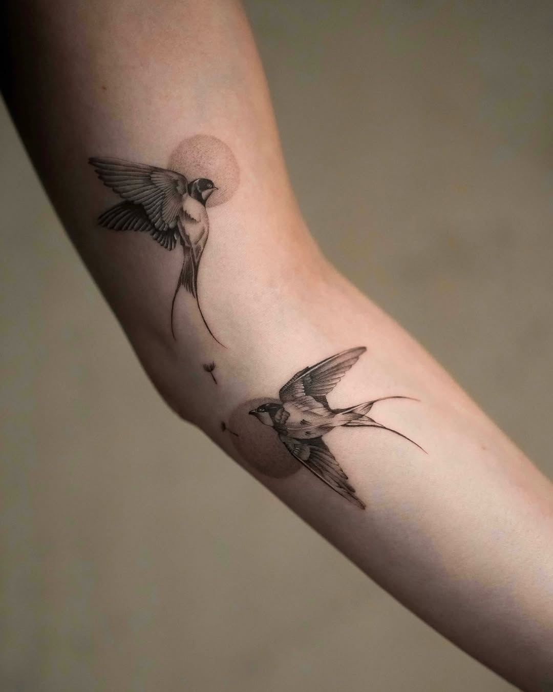 Elegant birds in flight with subtle dots Tattoo Design