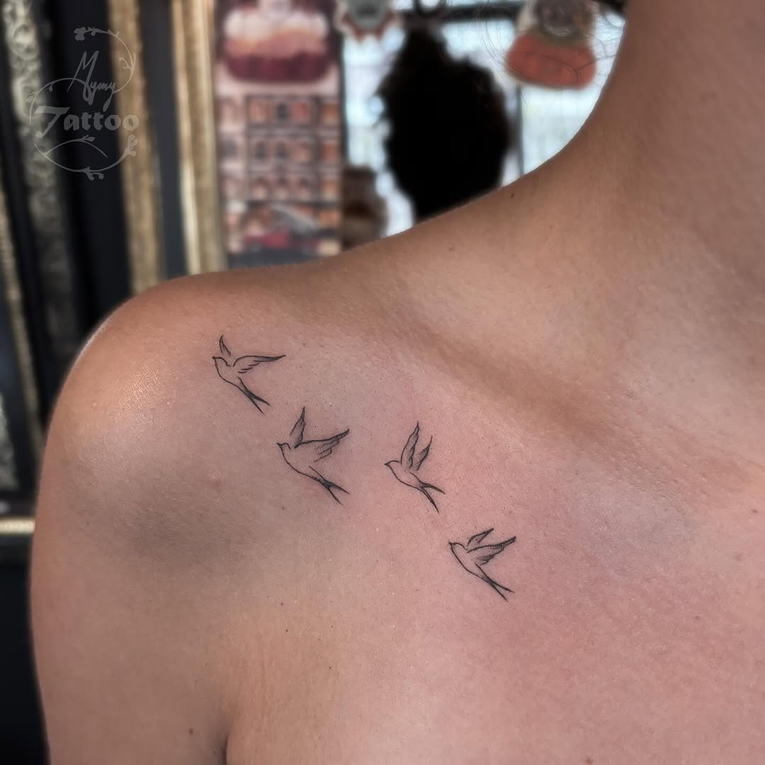 Minimalist birds soaring on shoulder Tattoo Design