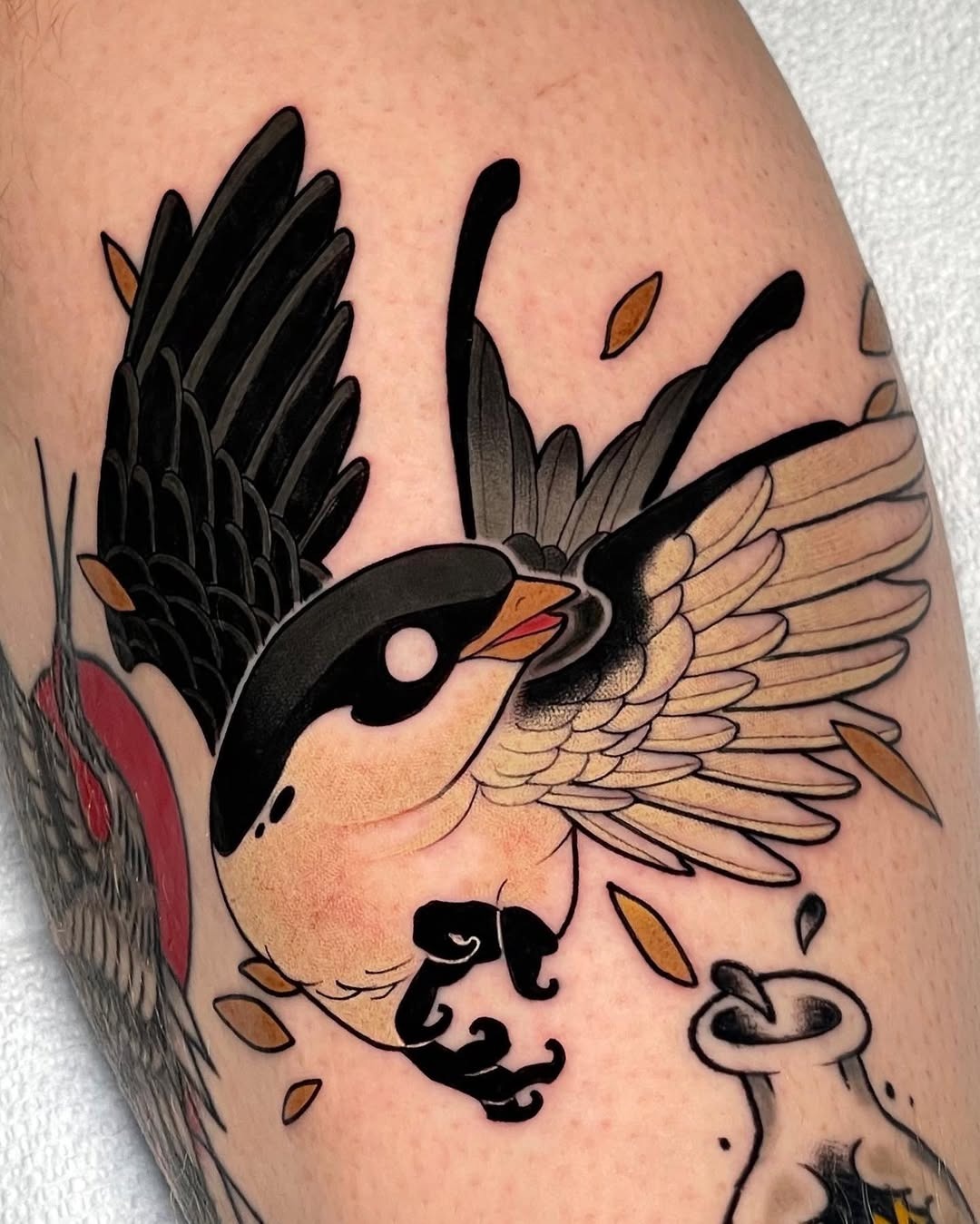 Stylized bird in dynamic motion design Tattoo Design