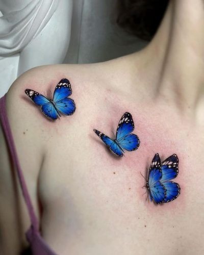 Blue Butterfly Collarbone Tattoo Set, a tattoo design rendered in clean detailed linework.