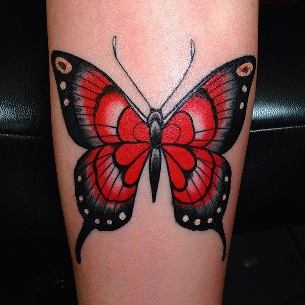 Bold Red Butterfly Tattoo, a tattoo design rendered in bold traditional.