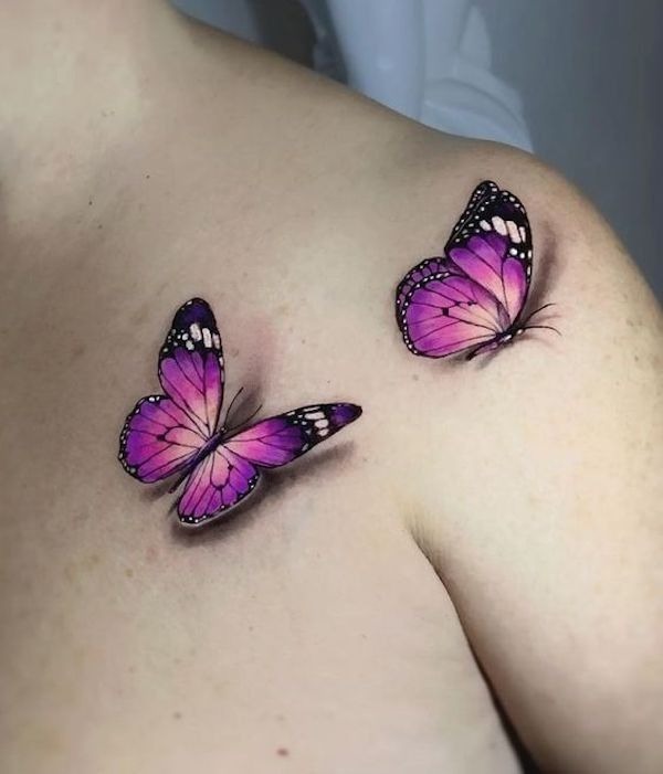 Purple 3D Butterfly Shoulder Tattoo, a tattoo design rendered in clean detailed linework.