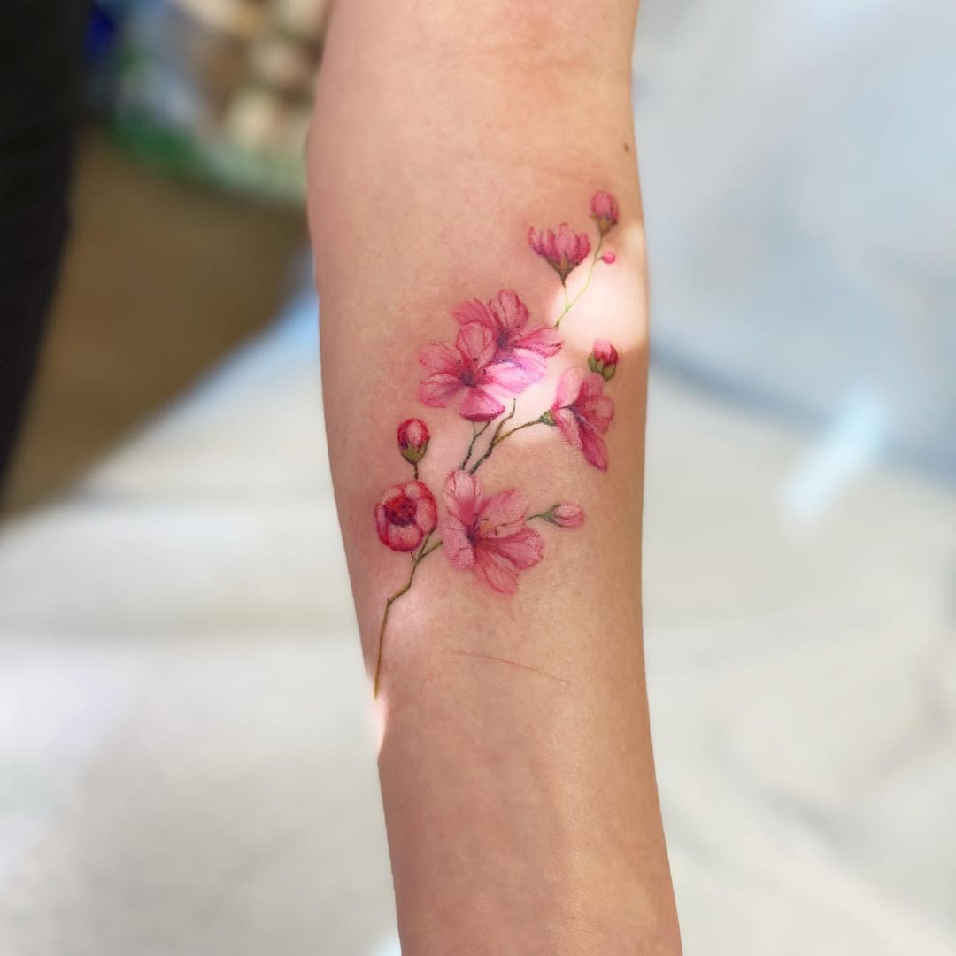 Delicate cherry blossoms gracing the forearm Tattoo Design