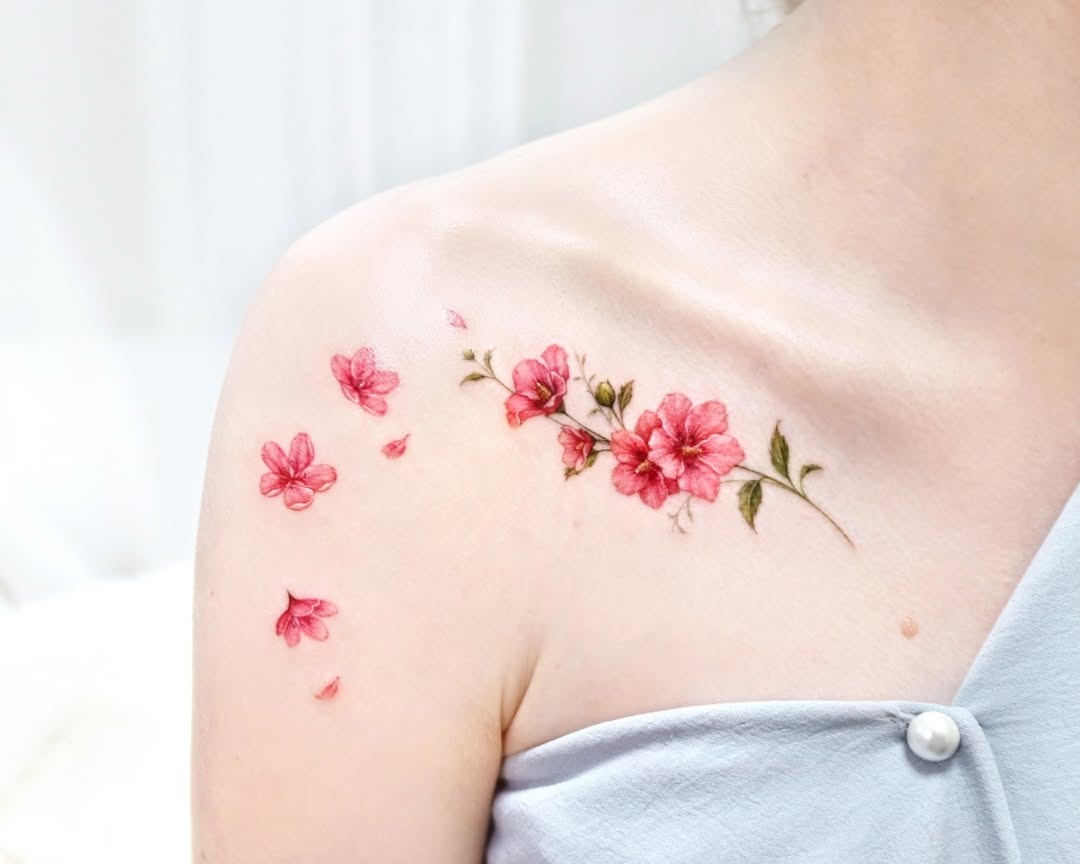 Delicate cherry blossoms on the shoulder Tattoo Design