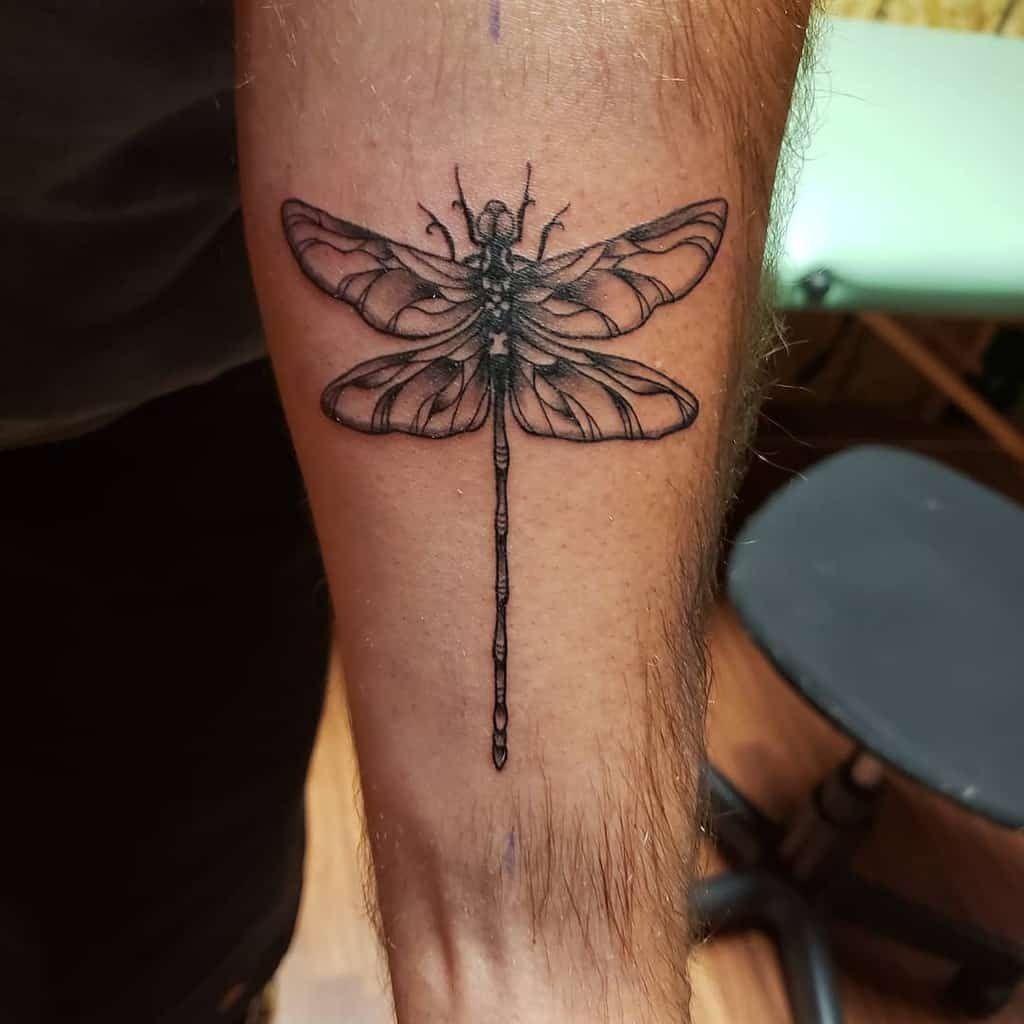 Best Friend TattoosDesign: Monochromatic Flower-Loving Dragonfly Design Tattoo Design