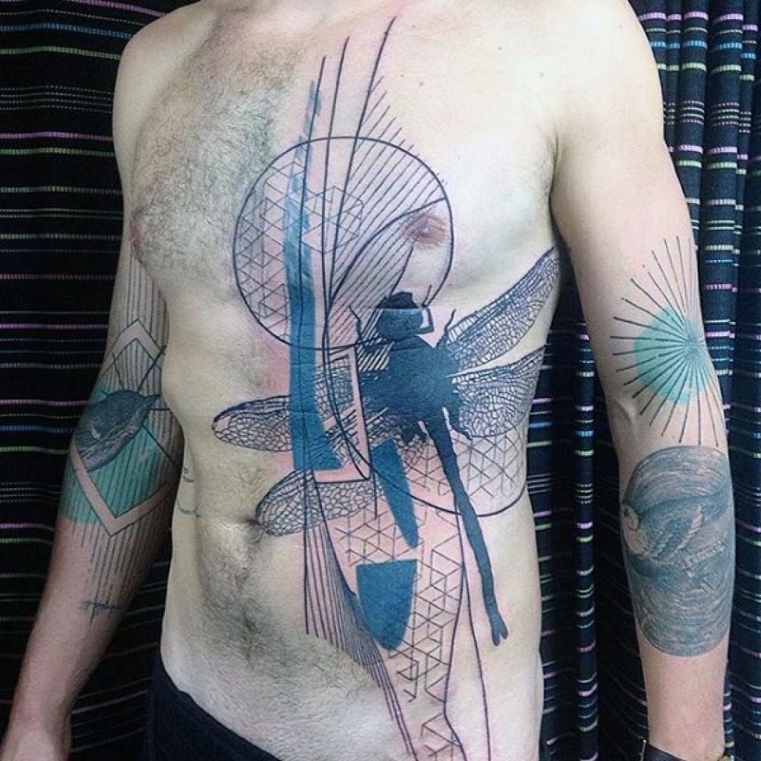 Black and Red Chest-Spread Dragonfly Tattoo Design Tattoo Design