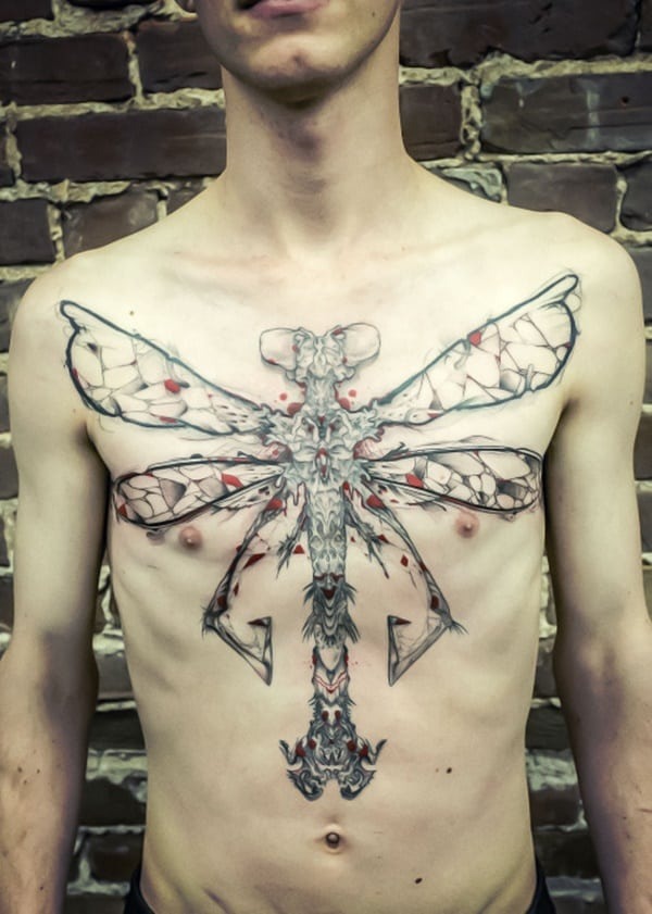 Blue and Red Watercolor Dragonfly Tattoo Design Tattoo Design