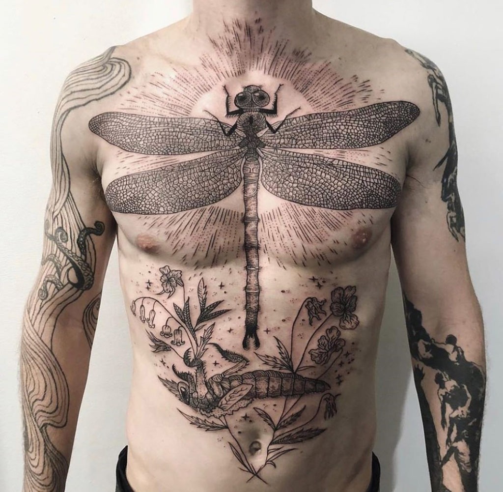 Blue Geometrical Staircase Dragonfly Tattoo Design Tattoo Design