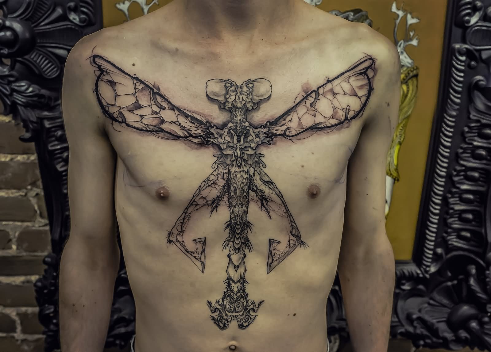 Small-Sized Shaded Dragonfly Design Tattoo Design