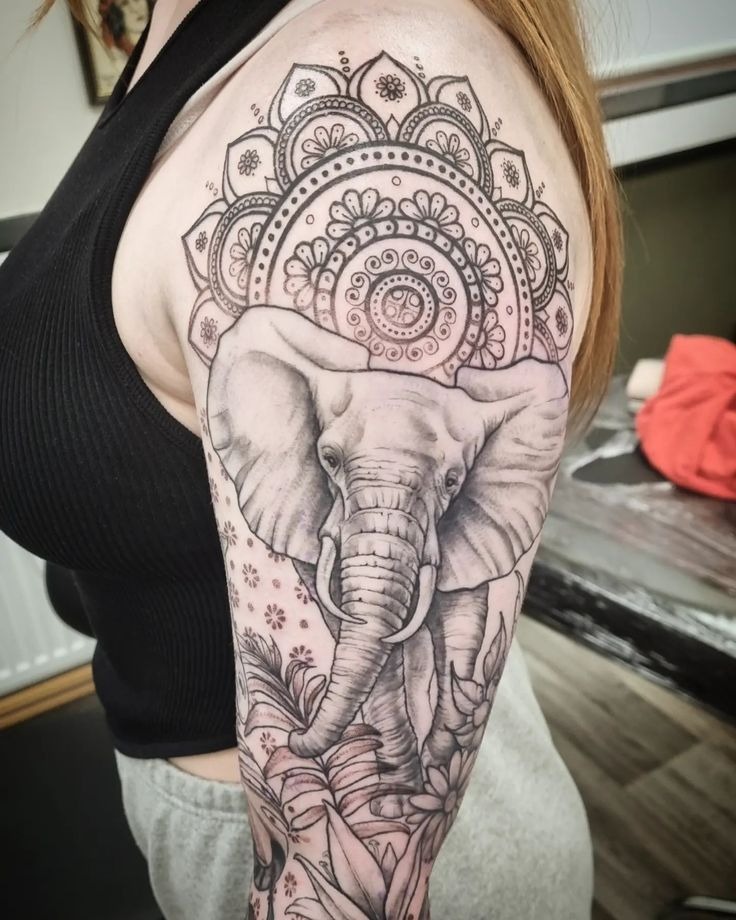 Fine Line Elephant Thigh Tattoo Tattoo Design