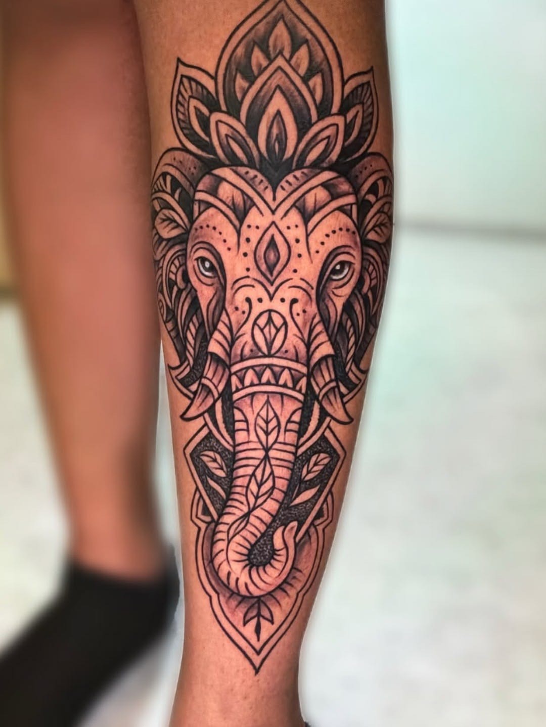 Mandala Elephant Leg Tattoo Tattoo Design