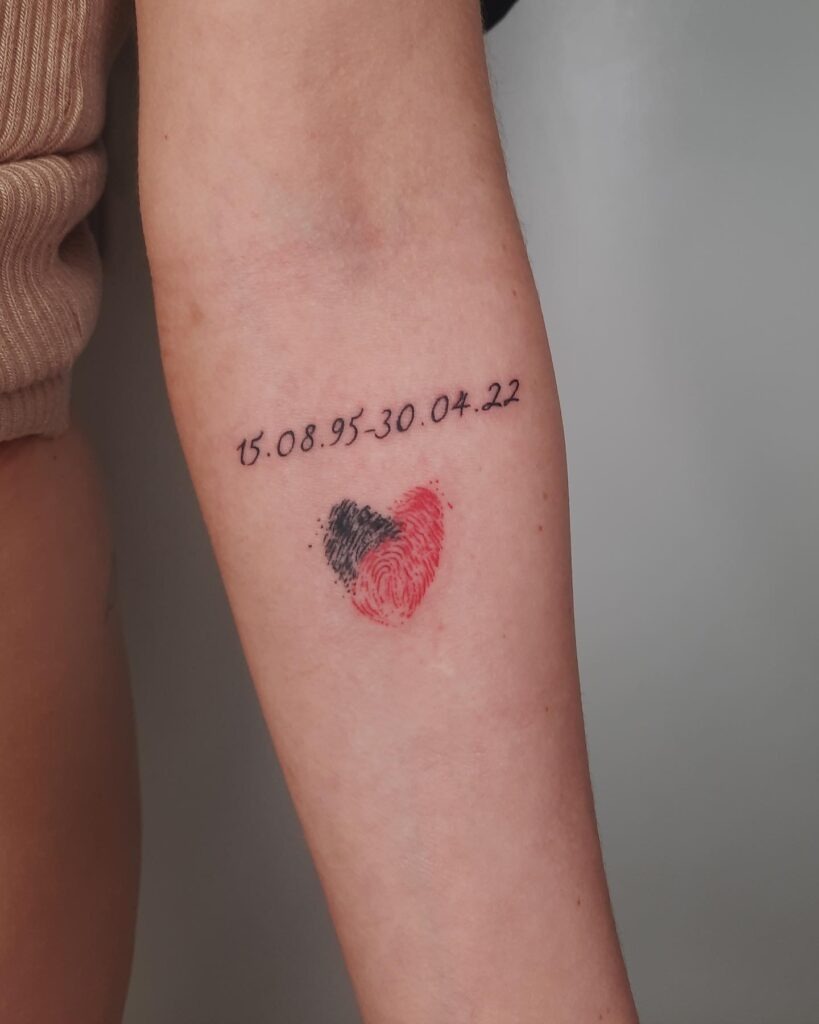 Angel Wings Fingerprint Tattoo with Dates Tattoo Design