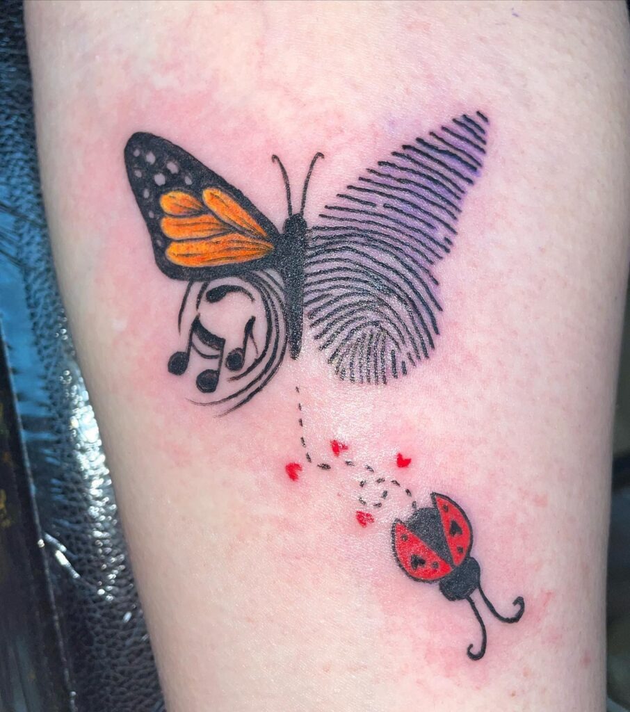 Colorful Fingerprint Heart with Bible Verse Tattoo Design