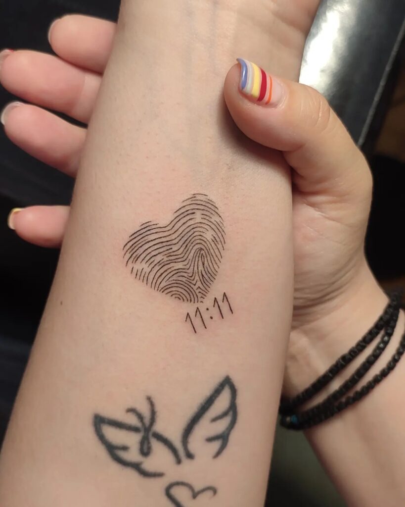 Fingerprint Heart Infinity Tattoo with Name & Date Tattoo Design