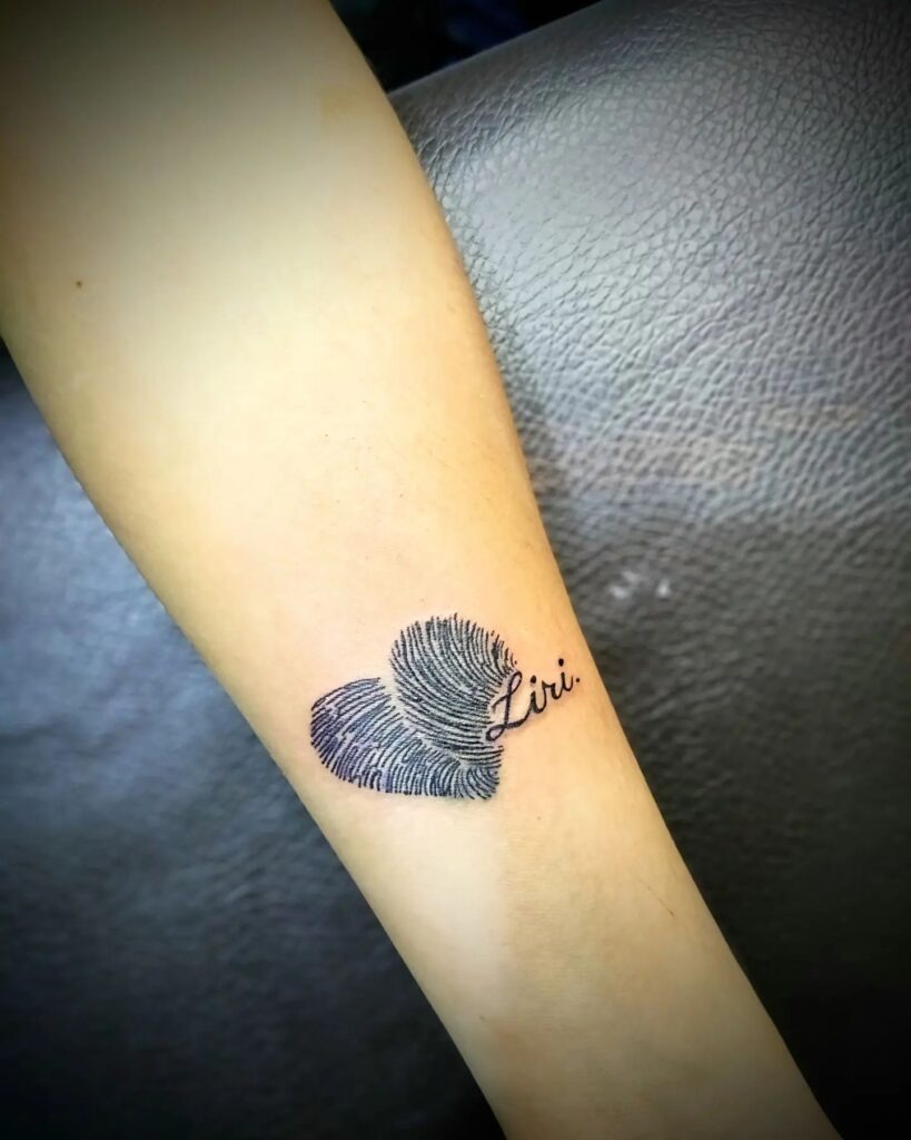 Fingerprint Heart Tattoo with ‘His Only’ Tattoo Design