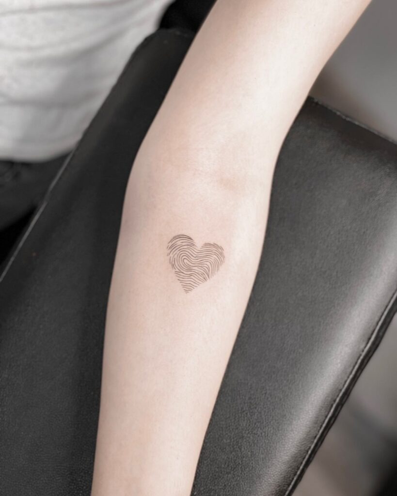 Fingerprint Heart Tattoo with Name Tattoo Design