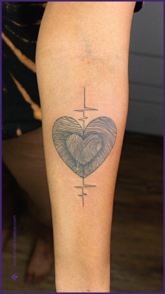 Fingerprint Heart with Line Art Rose Tattoo Design