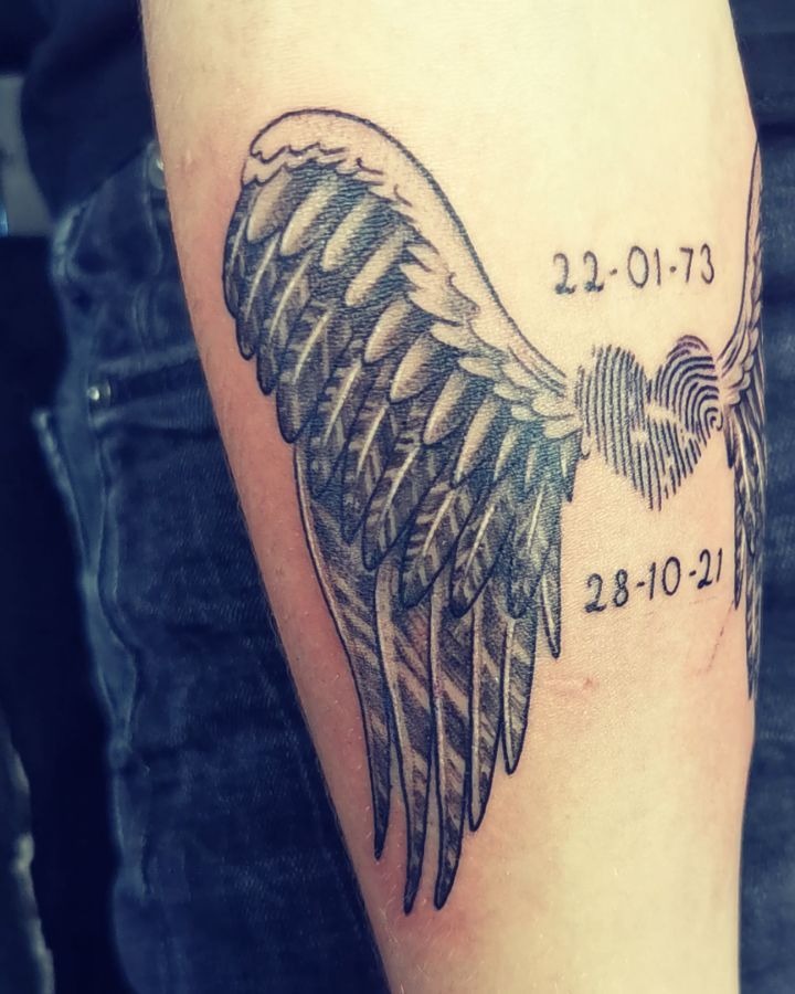 Heart-Shaped Fingerprint Tattoo with Birth Date & Time Tattoo Design