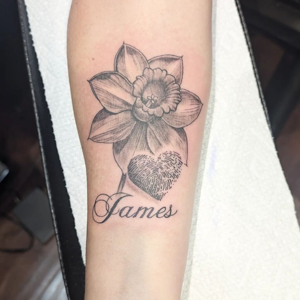 Matching Fingerprint Heart Tattoos with ‘Always’ and ‘Forever'” Tattoo Design