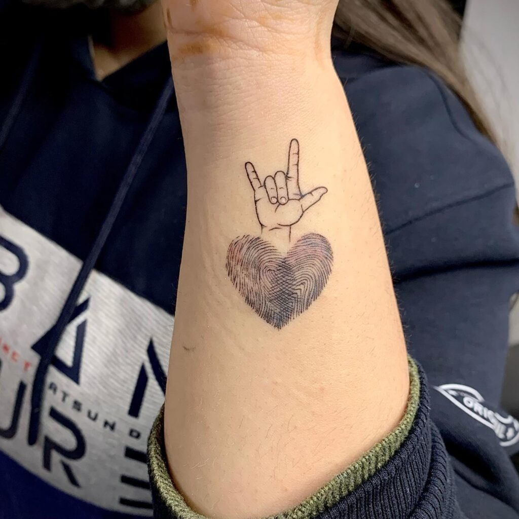 Matching Fingerprint Heart Tattoos with Roman Numerals Tattoo Design