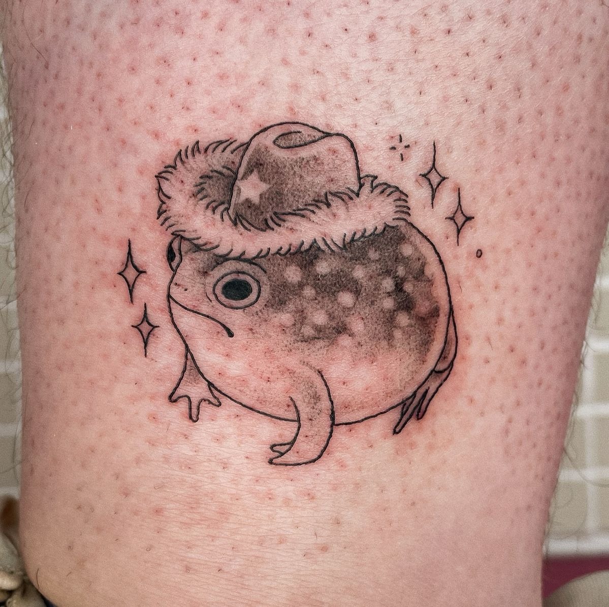Cowboy Toad Tattoo with Fuzzy Hat Tattoo Design