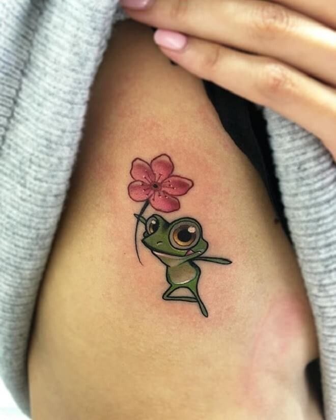 Dancing Frog with a Flower Tattoo Tattoo Design