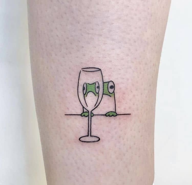 Frog Behind a Wine Glass Tattoo Tattoo Design