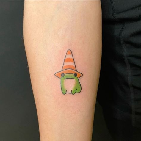 Frog with a Traffic Cone Hat Tattoo Tattoo Design