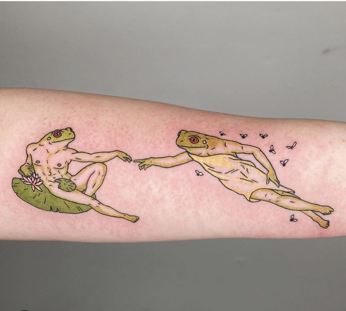 Michelangelo-Inspired Frog Creation Tattoo Tattoo Design
